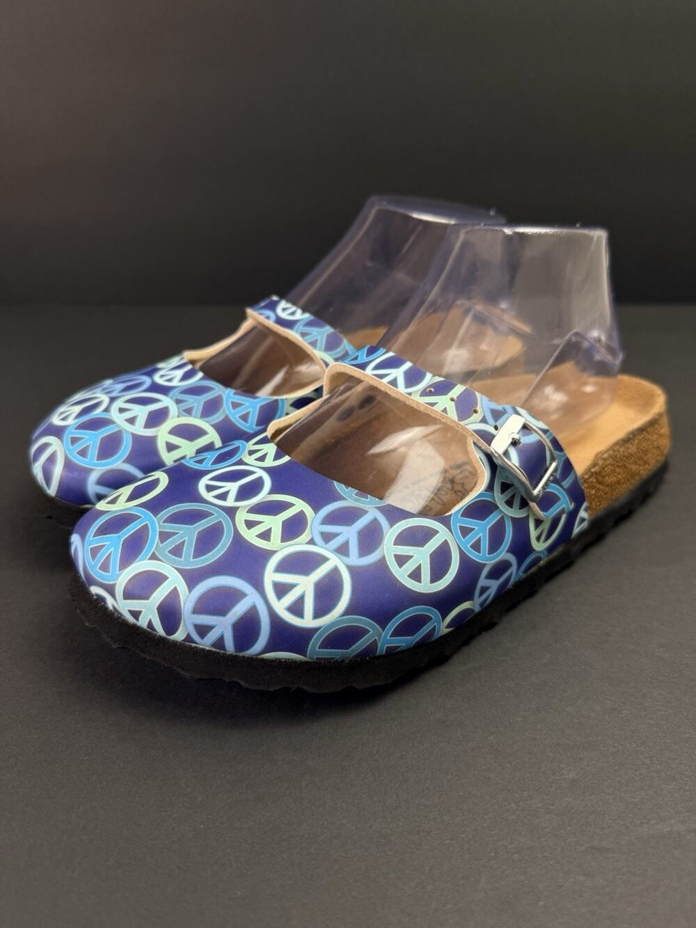Birki’s by Birkenstock Peace Sign Mary Jane Clogs Blue EU 38 US 7 Mules